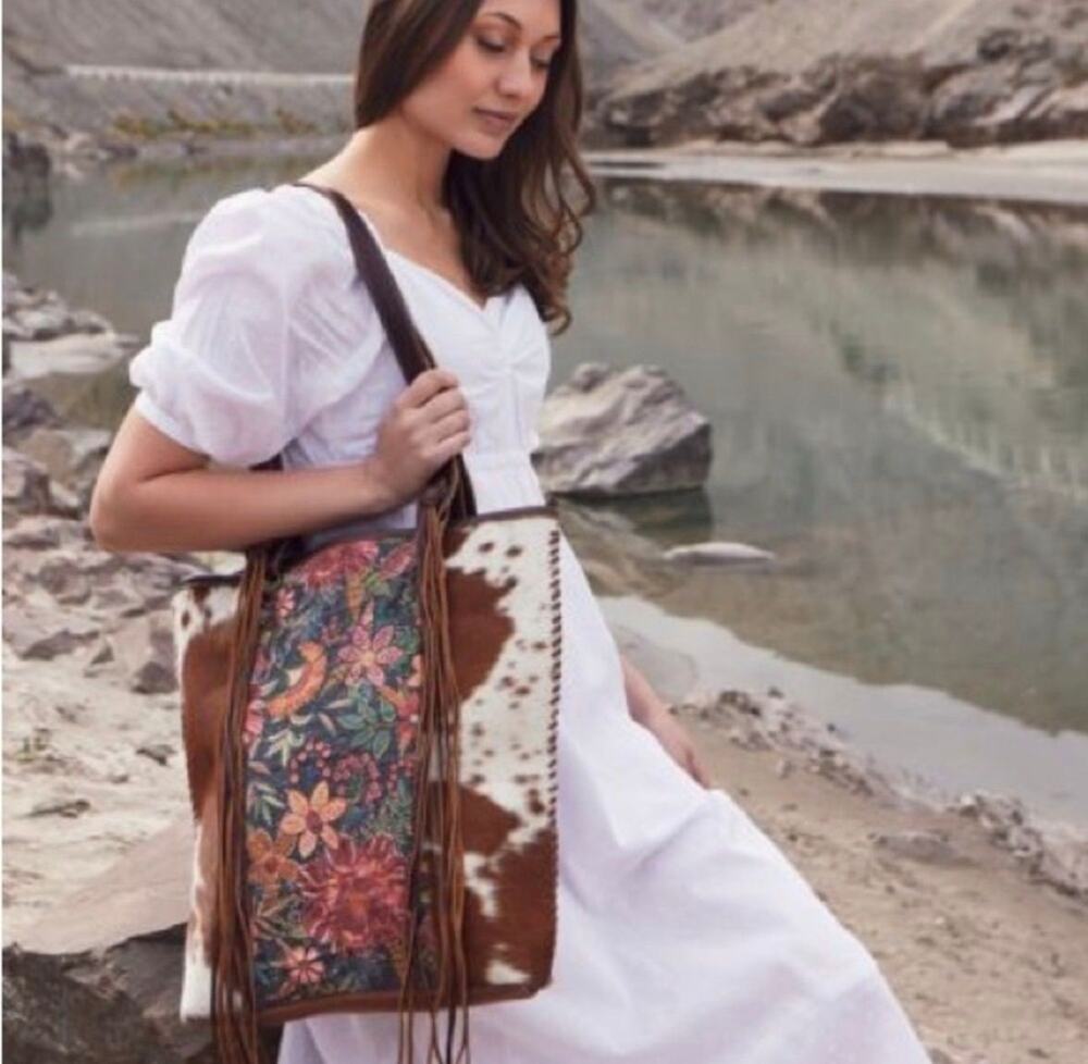 Myra Cow Hide Bag- Floral, Fringe- NWT- MSRP 150